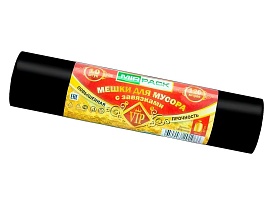 Мешки для мусора 120 л, с завязками, черные, в рулоне 10 шт., ПНД, 15 мкм, 800х750 мм, VIP, Z12010black в Чебоксарах Мешки для мусора 120 л, с завязками, черные, в рулоне 10 шт., ПНД, 15 мкм, 800х750 мм, VIP, Z12010black в Чебоксарах