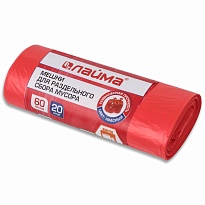 Мешки для мусора 60 л, красный, в рулоне 20 шт., ПНД, 10 мкм, 680х580 мм, LAIMA, 606702 в Чебоксарах