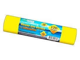 Мешки для мусора 120 л, с завязками, желтые, в рулоне 10 шт., ПНД, 15 мкм, 800х750 мм, VIP, Z12010yel в Чебоксарах Мешки для мусора 120 л, с завязками, желтые, в рулоне 10 шт., ПНД, 15 мкм, 800х750 мм, VIP, Z12010yel в Чебоксарах