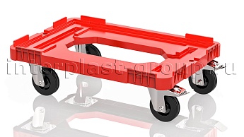 Тележка пластиковая с отверстием 2 колеса с тормозом красная в Чебоксарах