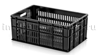 Ящик для молока, мяса, овощей и фруктов большая перфорация дно сплошное черный в Чебоксарах Ящик для молока, мяса, овощей и фруктов большая перфорация дно сплошное черный в Чебоксарах