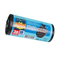 Мешки для мусора 30 л, с ушками, черные, в рулоне 30 шт., ПНД, 9 мкм, 600х500 мм, Крепак, 4607075710450 в Чебоксарах
