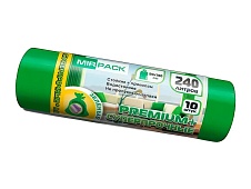 Мешки для мусора 240 л, ароматизированные, зеленые, в рулоне 10 шт., ПВД 45 мкм, 1300х930 мм, PREMIUM+, 240108301