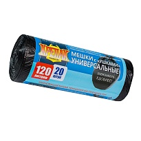 Мешки для мусора 120 л, с ушками, черные, в рулоне 20 шт., ПНД, 15 мкм, 1100х700 мм, Крепак, 4607075710368 в Чебоксарах