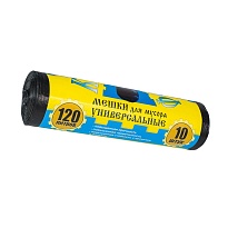 Мешки для мусора 120 л, с ушками, черные, в рулоне 10 шт., ПНД, 13 мкм, 1050х680 мм, Крепакоф, 4607075710252 в Чебоксарах