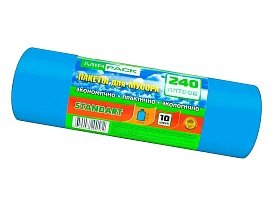 Мешки для мусора 240 л, ароматизированные, синие, в рулоне 10 шт., ПВД 30 мкм, 1300х930 мм, STANDART, 24010661 в Чебоксарах