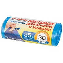 Мешки для мусора 35 л, с ушками, синие, в рулоне 30 шт., ПНД, 11 мкм, 650х500 мм, LAIMA ULTRA, 607684 в Чебоксарах
