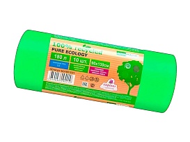 Мешки для мусора 180 л, ароматизированные, биоразлагаемые, зеленые, в рулоне 10 шт., ПВД, 40 мкм, 1300х930 мм, PURE ECOLOGY, bio1801081 в Чебоксарах