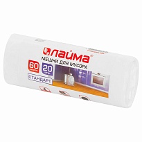 Мешки для мусора 60 л, белые, в рулоне 20 шт., ПНД, 7 мкм, 680х580 мм, LAIMA, 605539 в Чебоксарах