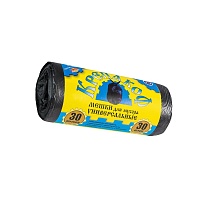 Мешки для мусора 30 л, с ушками, черные, в рулоне 30 шт., ПНД, 8 мкм, 580х460 мм, Крепакоф, 4607075710238 в Чебоксарах