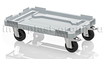 Тележка пластиковая сплошная 2 колеса с тормозом усиленная серая в Чебоксарах Тележка пластиковая сплошная 2 колеса с тормозом усиленная серая в Чебоксарах
